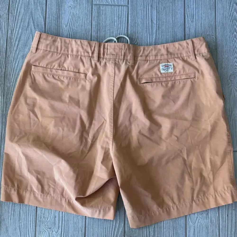 Faherty All Day Shorts Mens 36 Orange Casual Drawstring Pockets Performance 6”